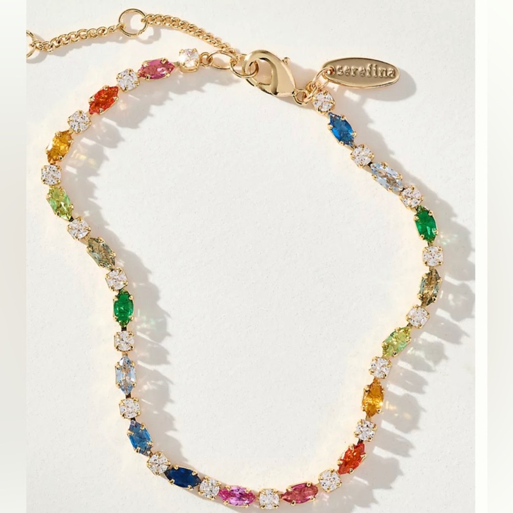 Anthropologie Colorful rainbow Crystal gold Tennis Bracelet
